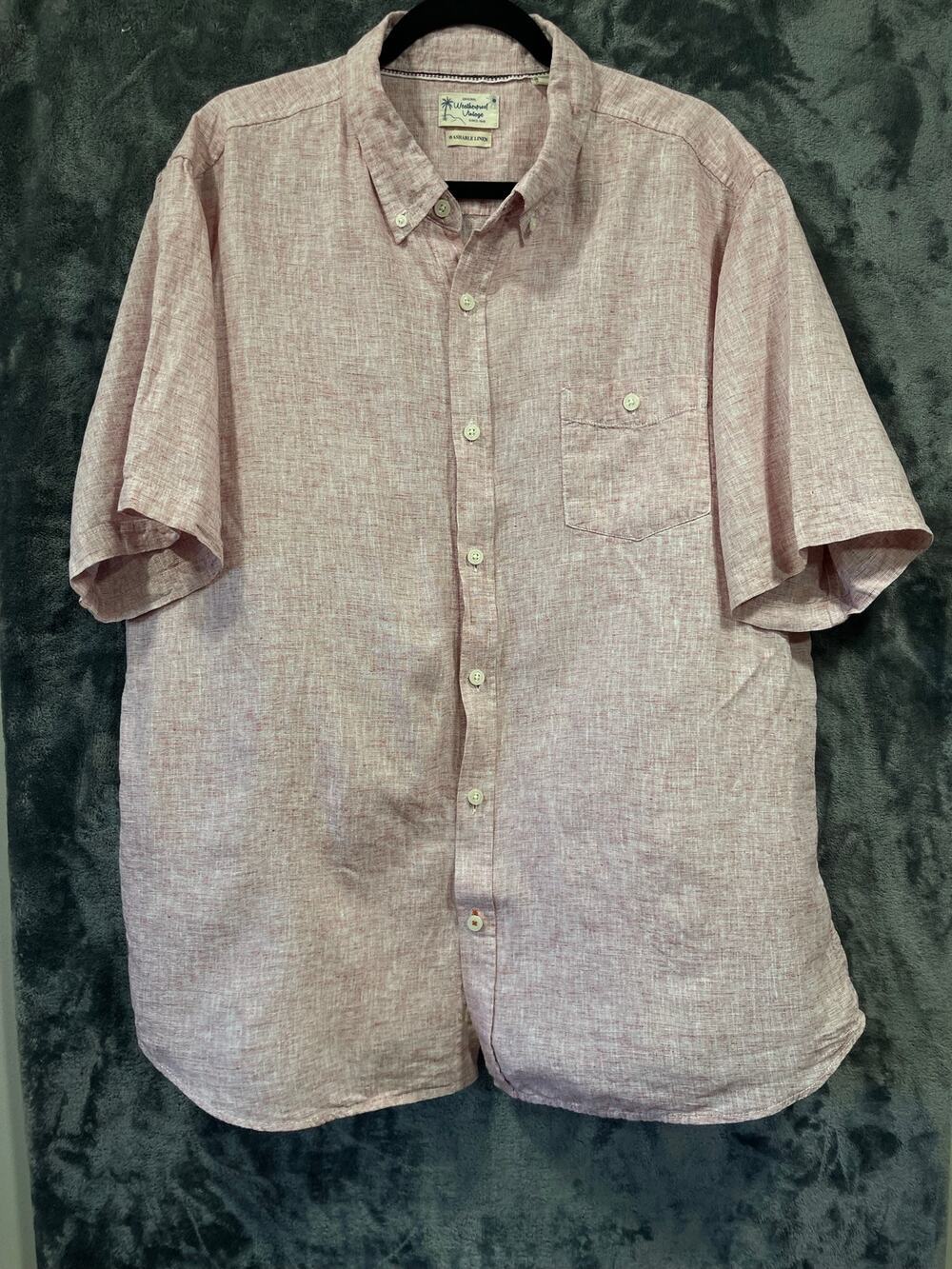 Weatherproof Vintage Mens Washable Linen Short Sleeve Shirt Red XXL
